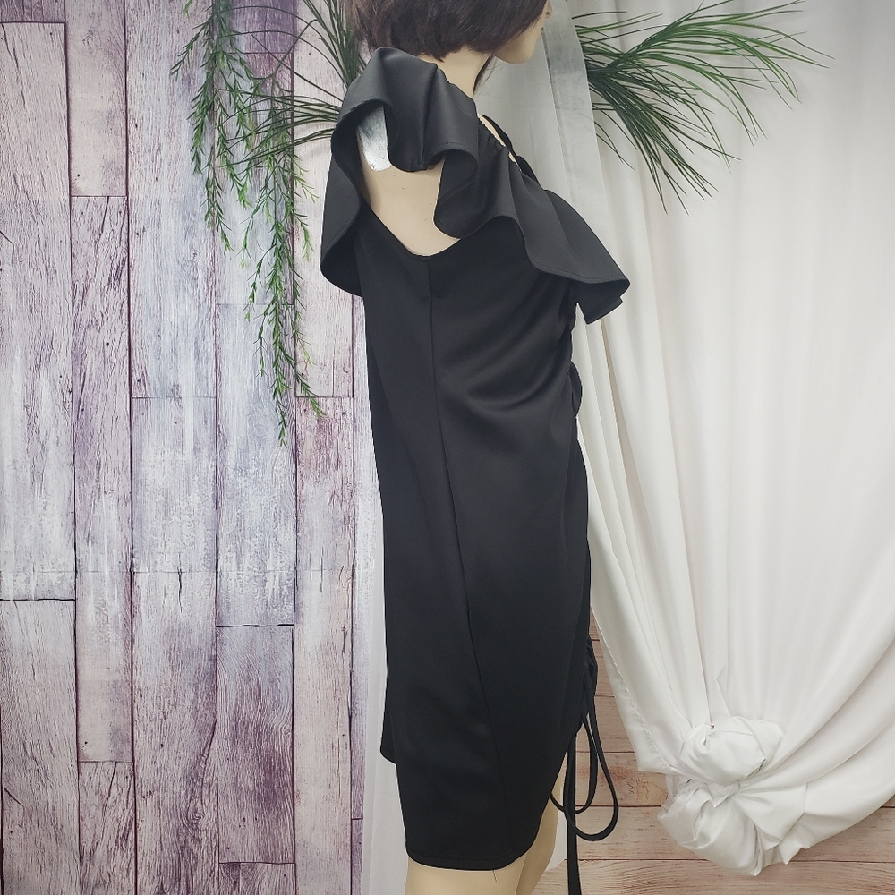 Black Rouched and Ruffled Cocktail Dress by Bloom Chic - Picture 8 of 13